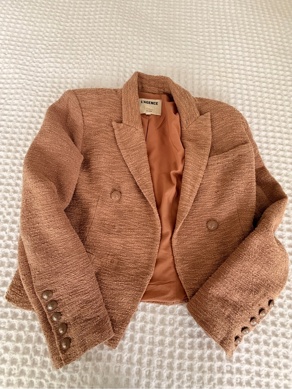 L'AGENCE Textured Rust-Brown Double-Breasted Blazer